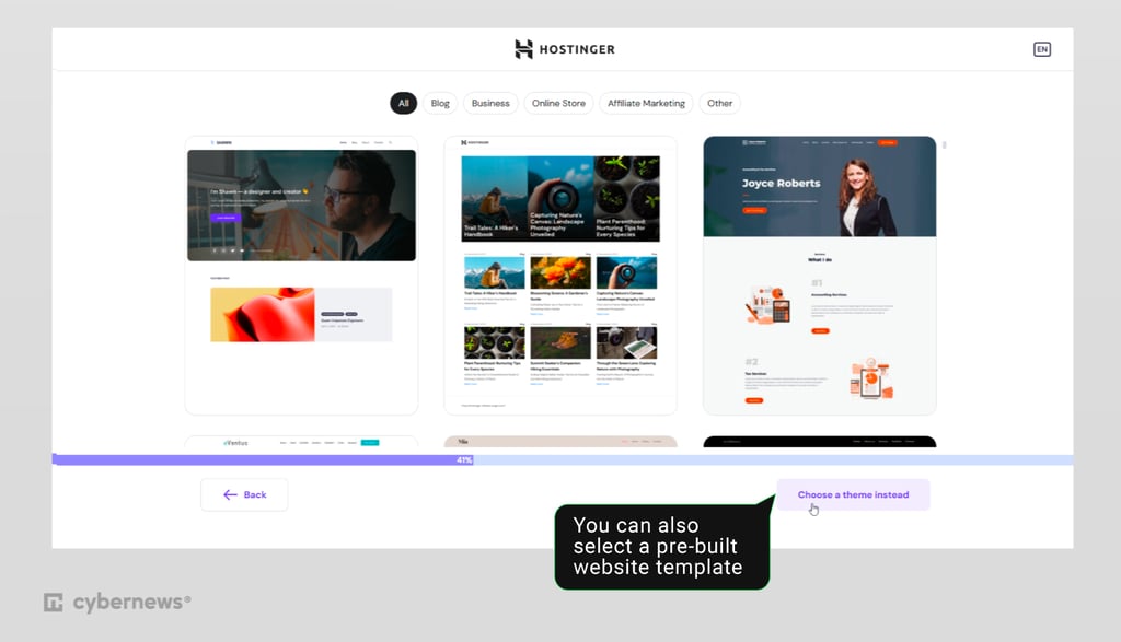 Hostinger WordPress prebuilt themes
