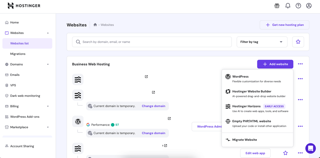 Hostinger website migration