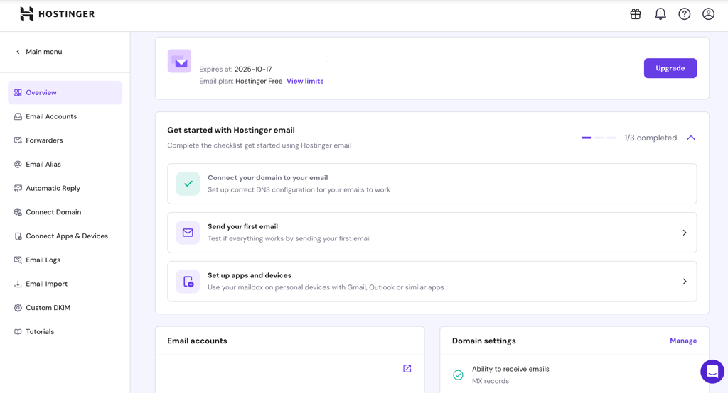 Hostinger email overview