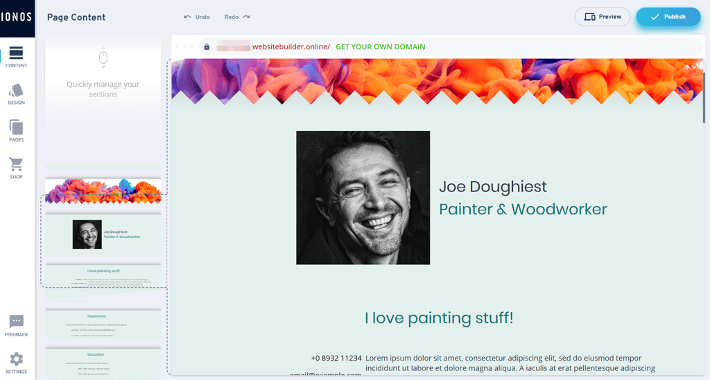 IONOS website builder interface