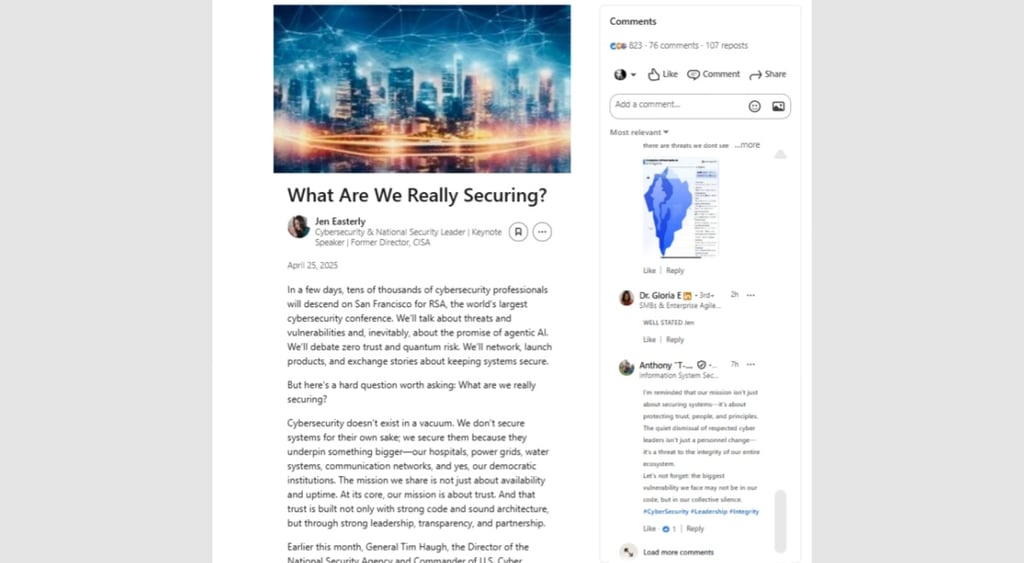 Jen Easterly LinkedIn post