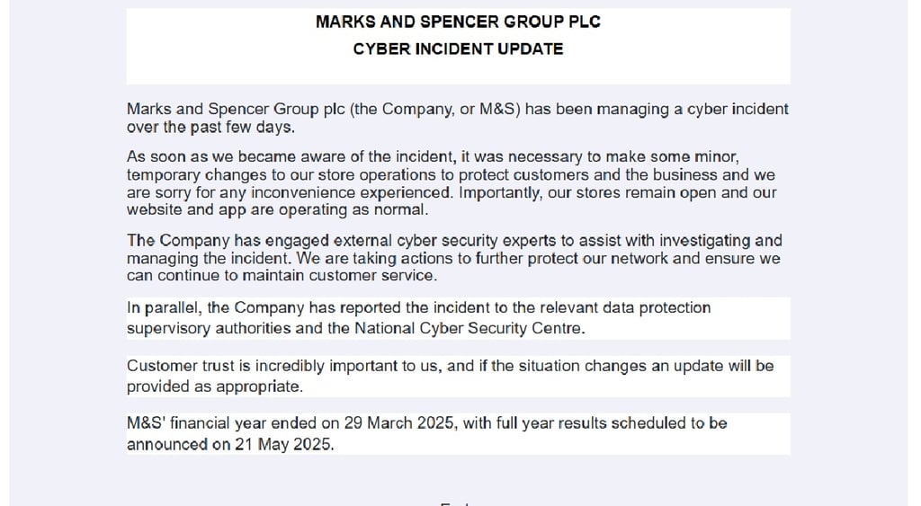Marks & Spencer cyber incident statement