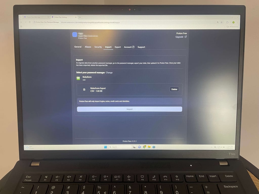 Proton Pass password import