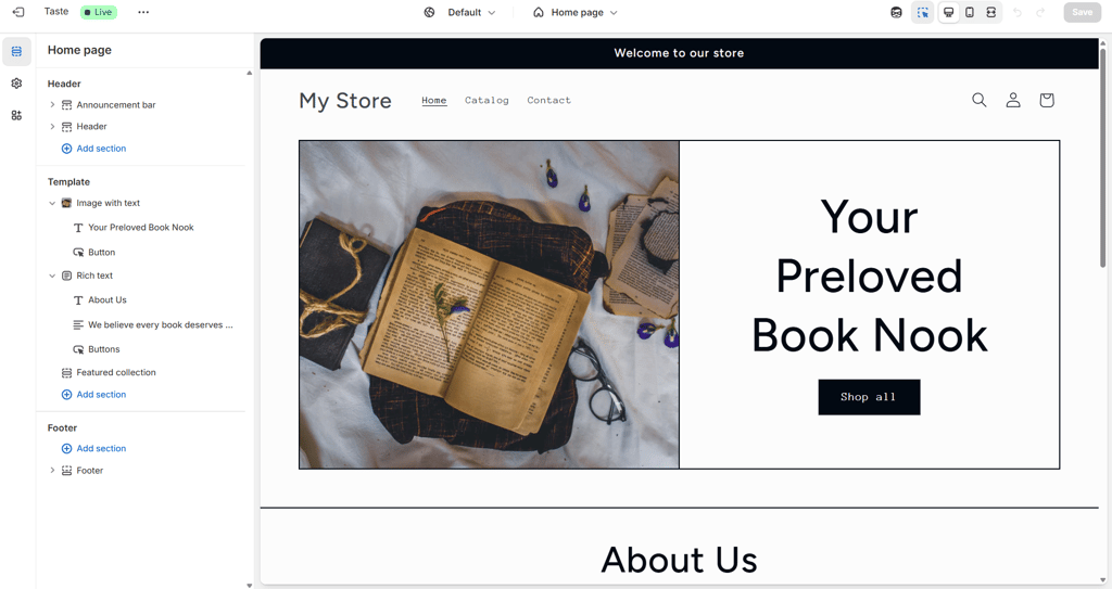 Shopify web builder interface
