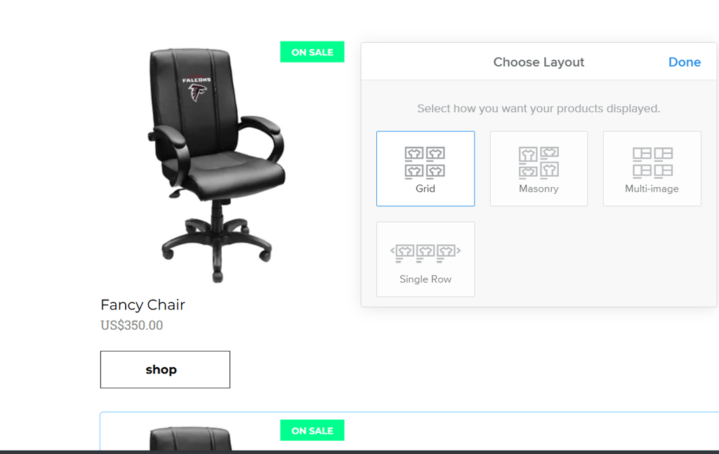 Weebly eCommerce item layout