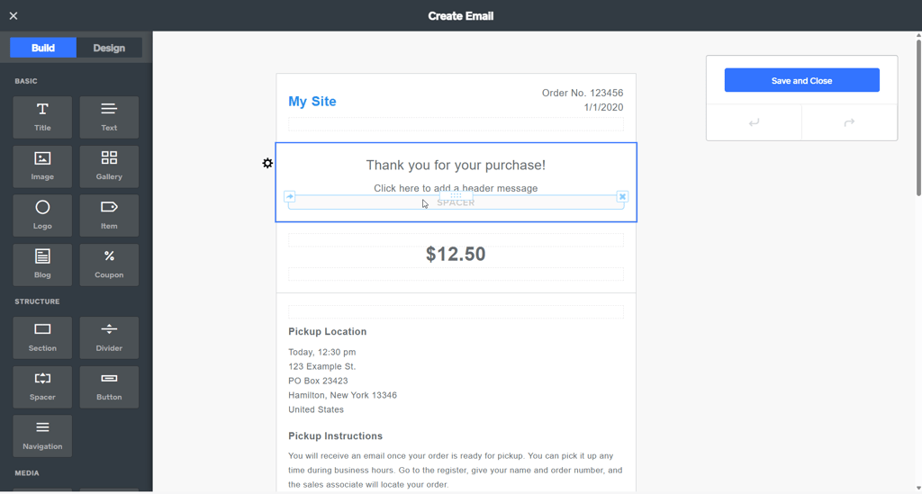Weebly’s email editor