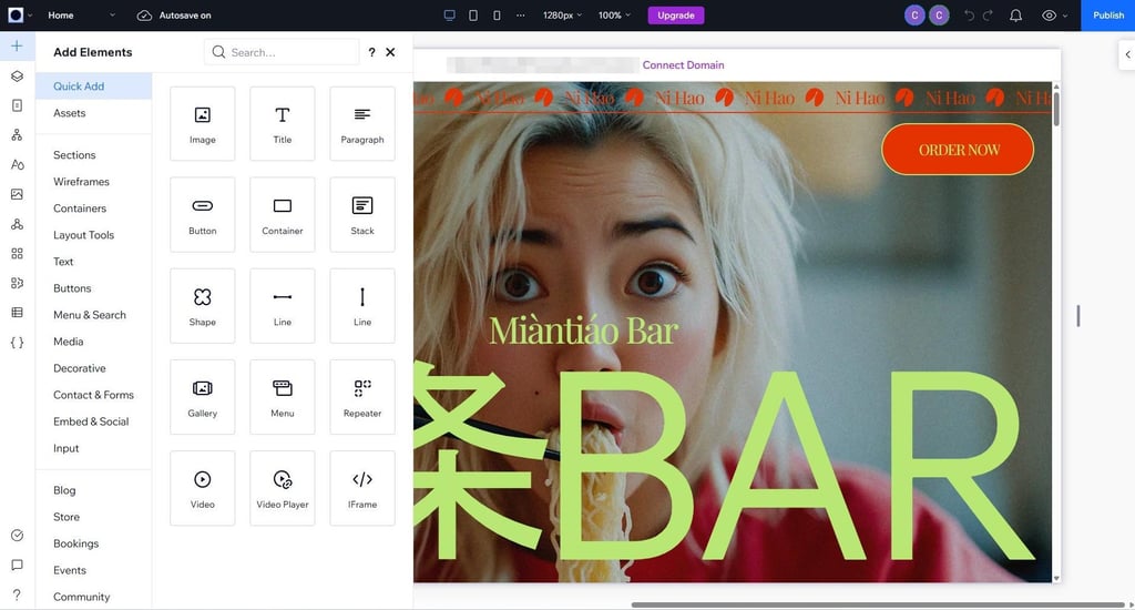 Wix website builder interface