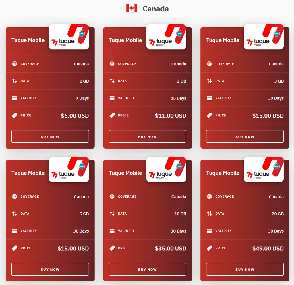 Airalo eSIM plans for Canada