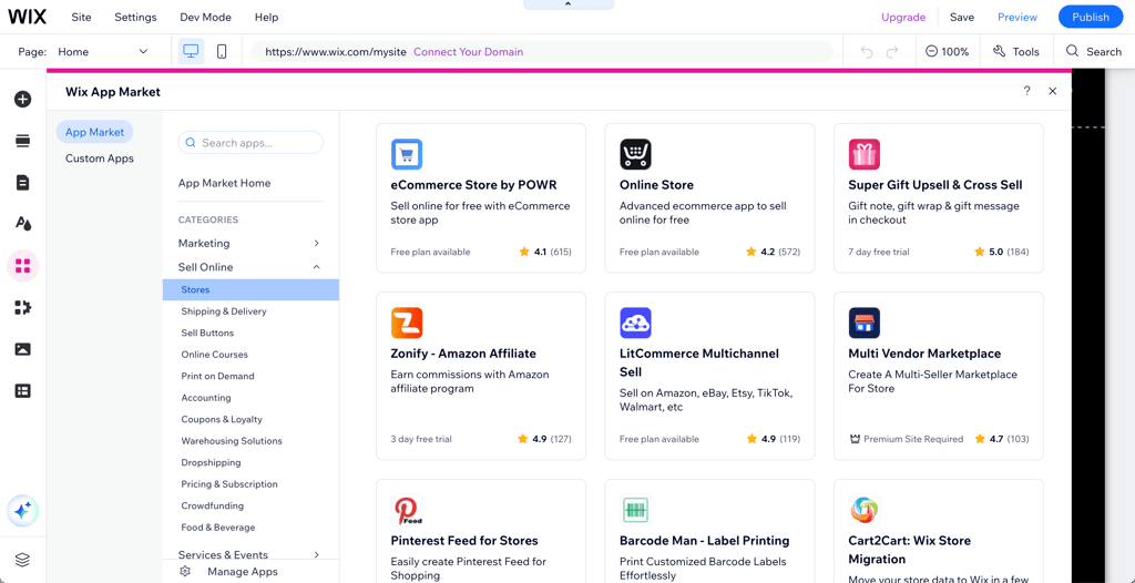 Wix App Market eCommerce apps