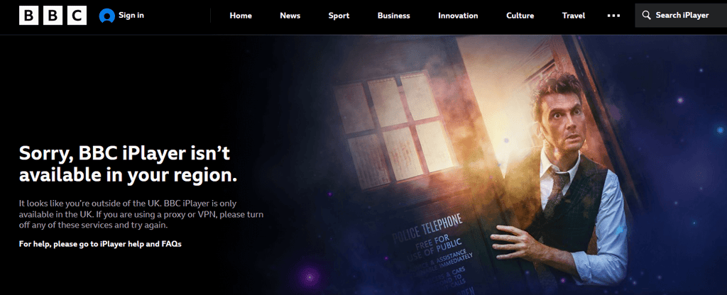 BBC iPlayer error in Canada