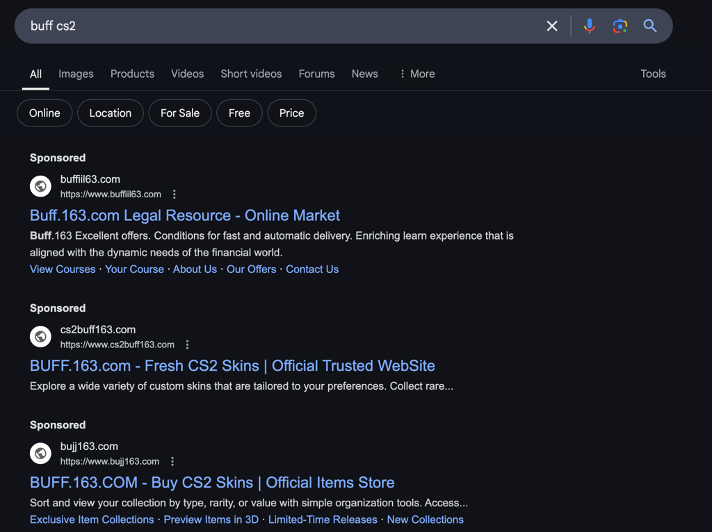 buff search with scam results