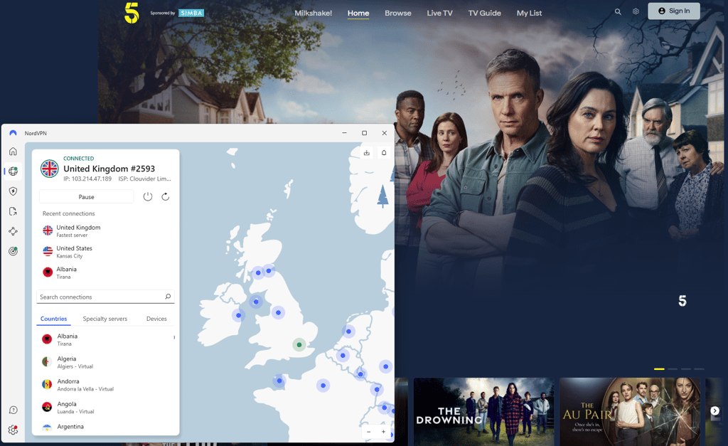 Channel 5 unblocked with NordVPN