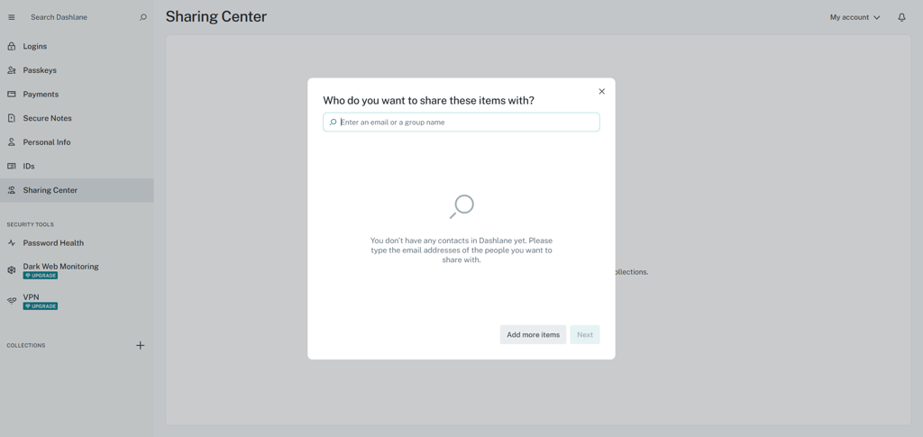 Dashlane password sharing