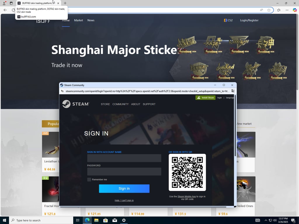 login screen on fake buff market
