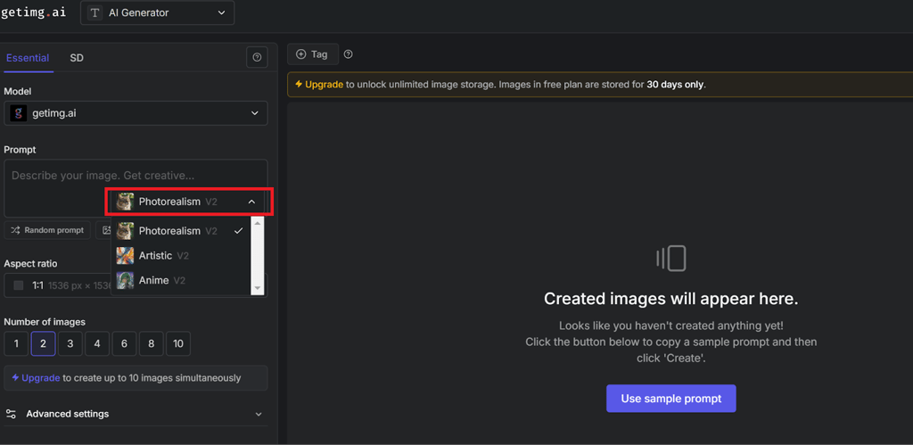 getimg input prompt details