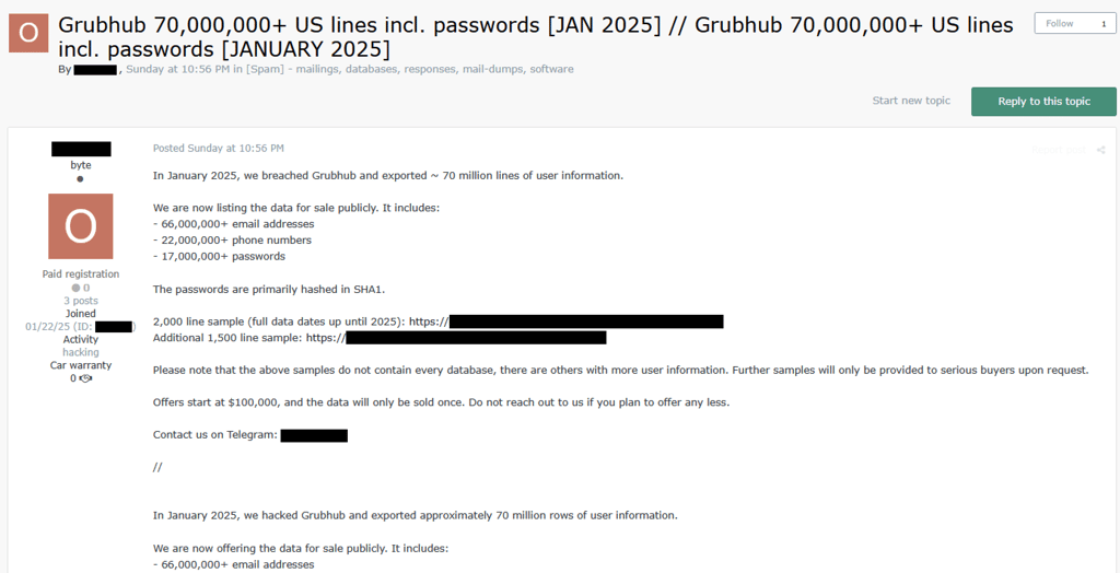 Grubhub data leak forum