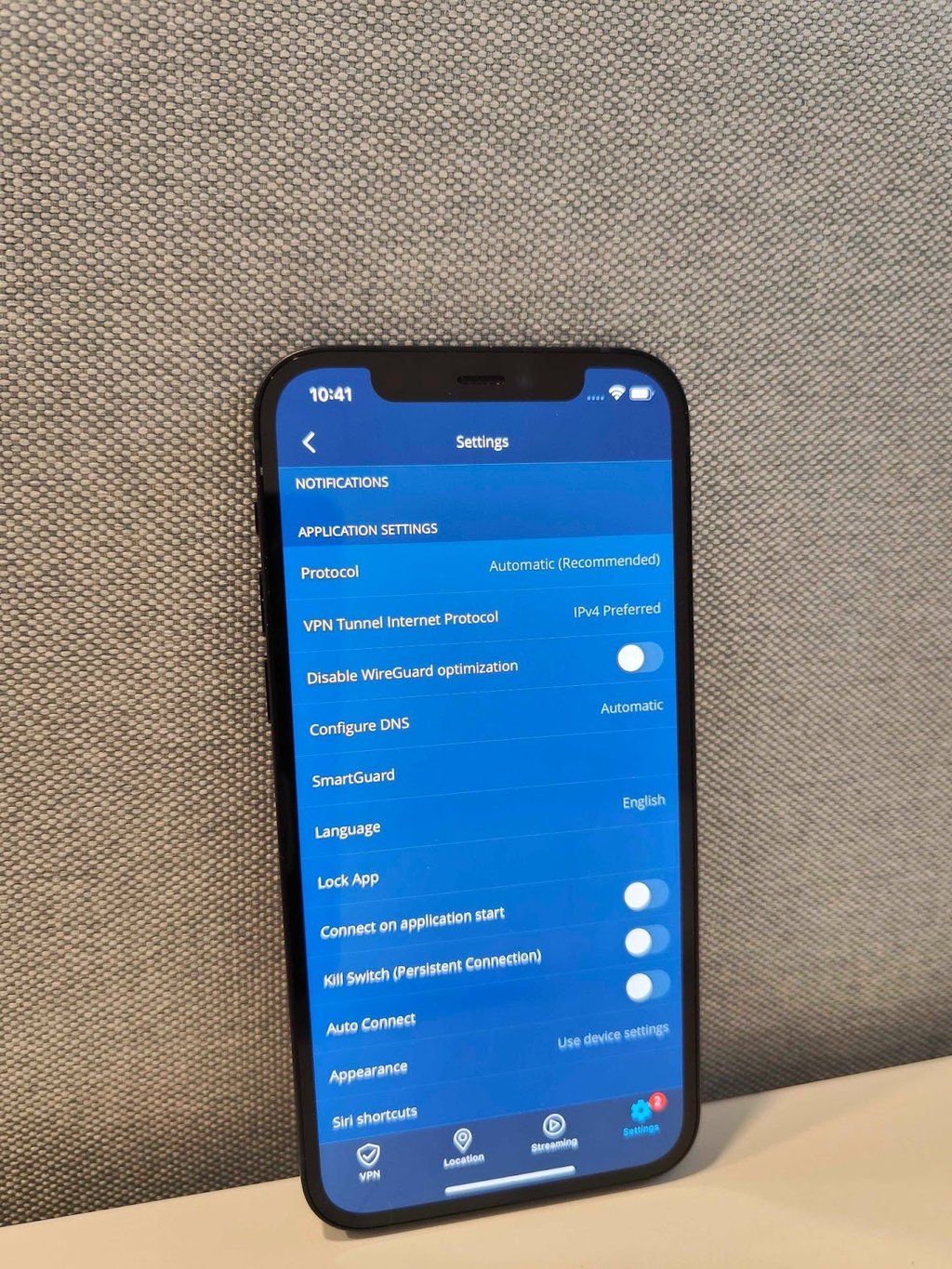 hideme free ios app settings