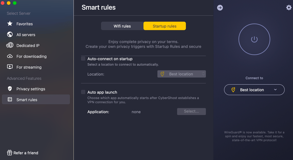 CyberGhost VPN smart rules apps