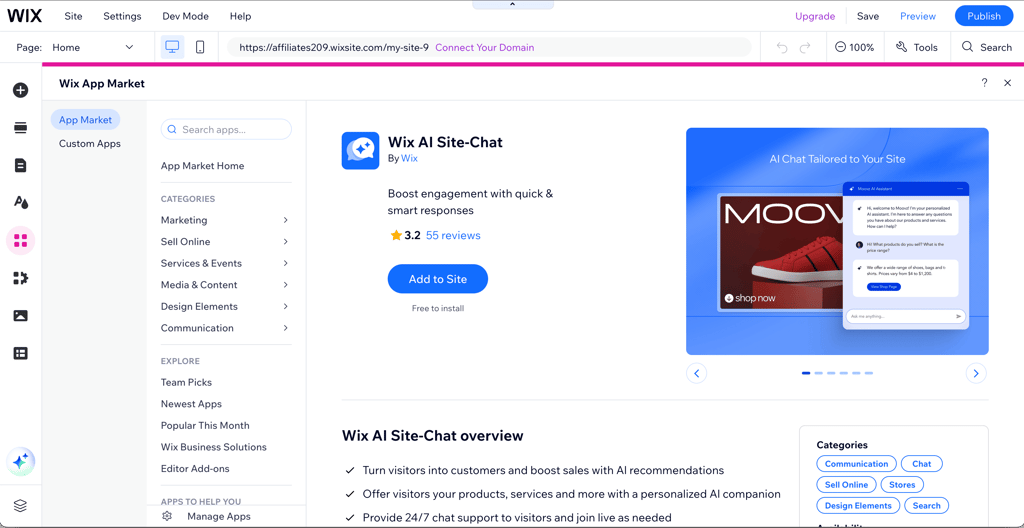Wix app integration