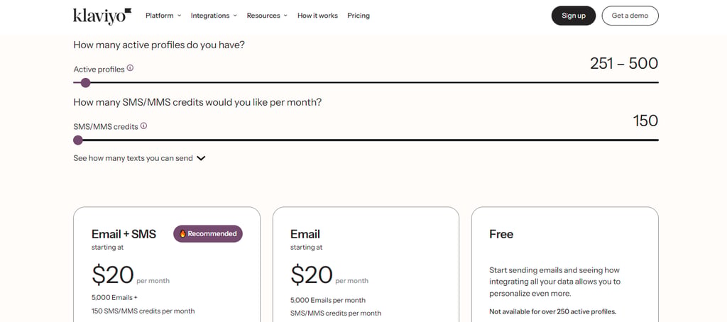 Klaviyo prices