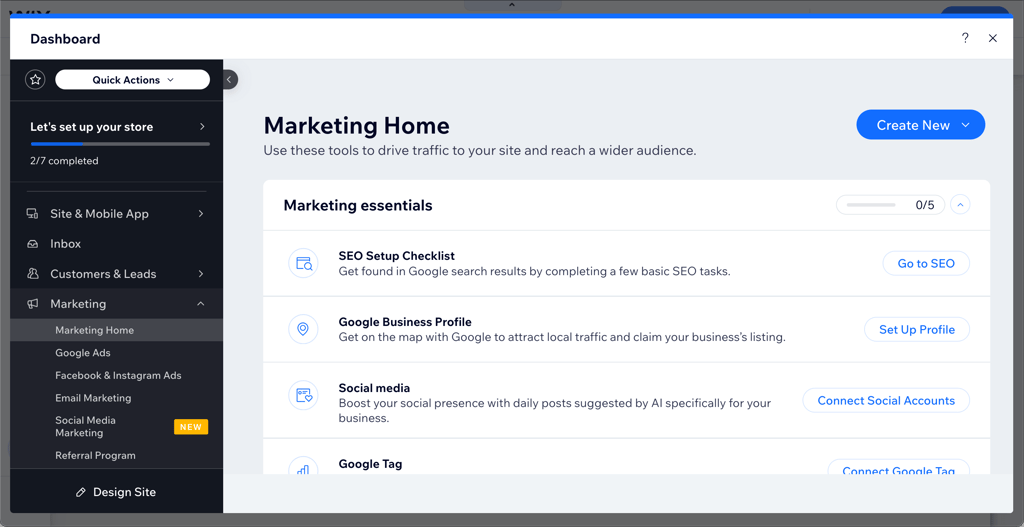 Wix marketing tools