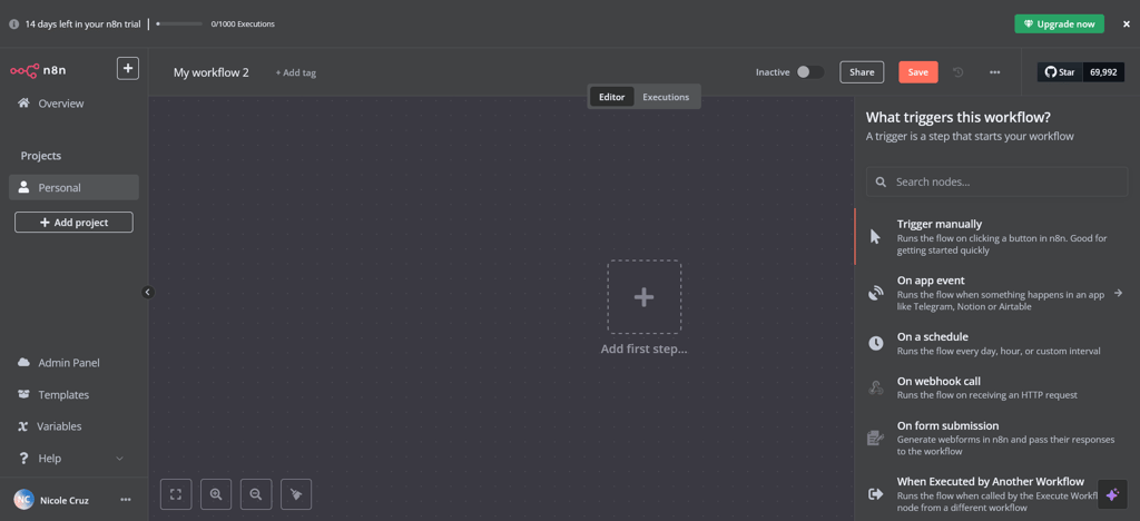 n8n dashboard