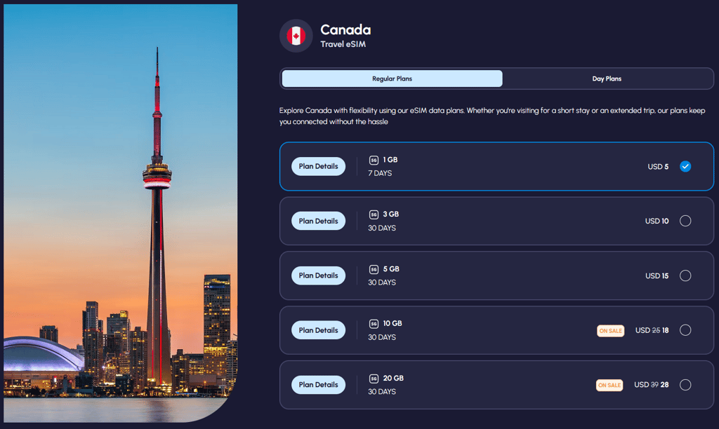 Nomad eSIM plans for Canada
