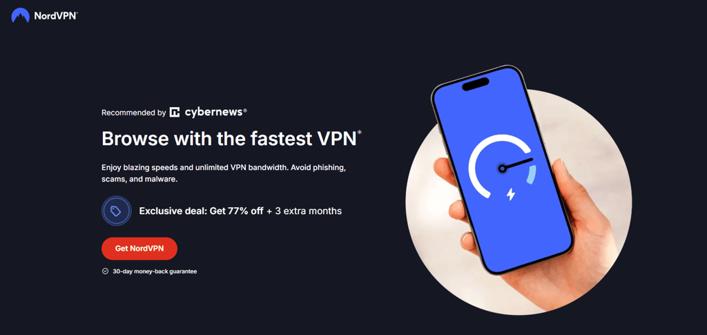 NordVPN homepage screen