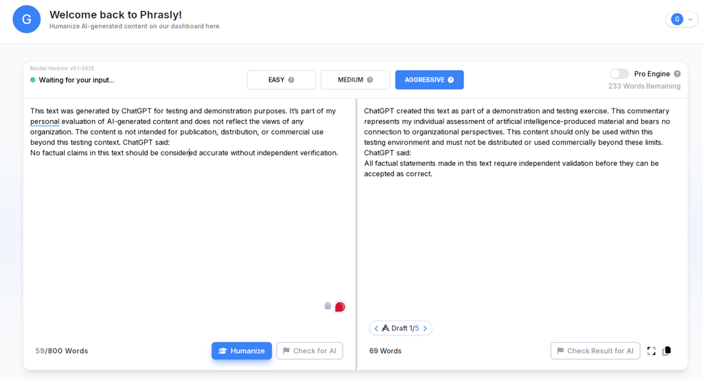 Phrasly interface
