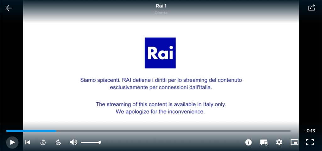 RaiPlay error message connecting from NL