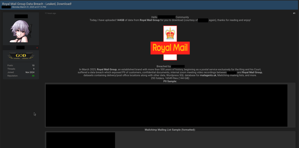 Royal Mail leak sample