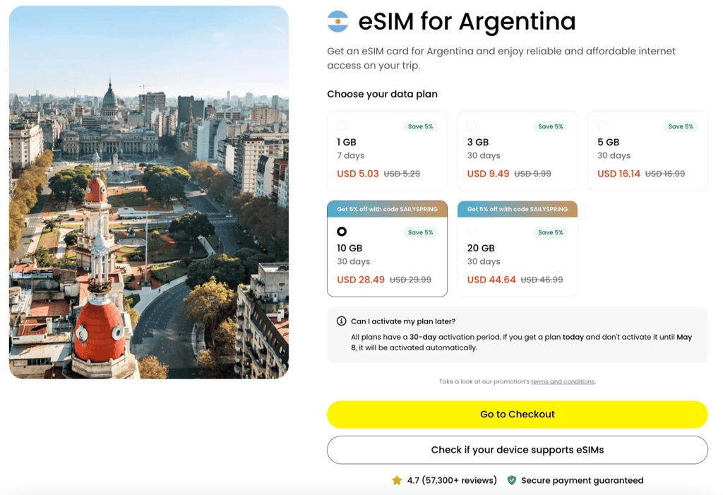 Saily’s eSIM data plans for Argentina