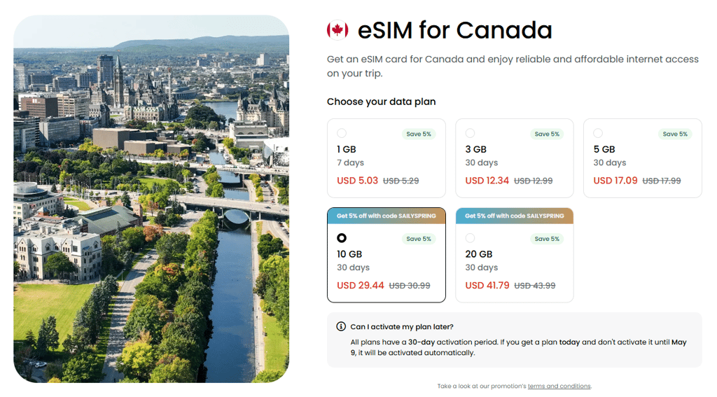 Saily eSIM plans for Canada