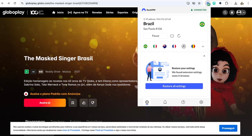 globoplay unblocked with NordVPN