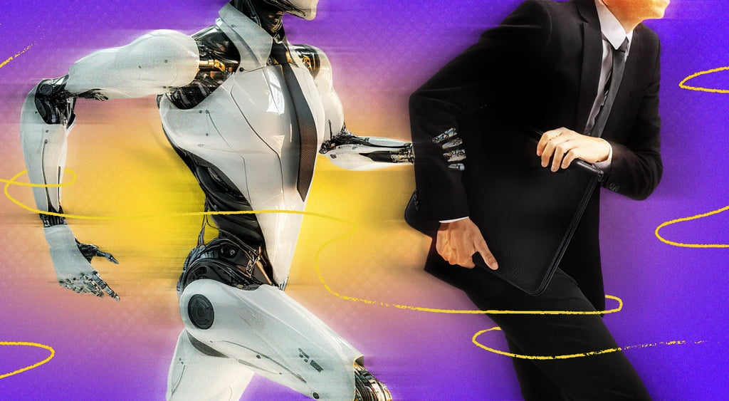 A robot catching up with a human employee