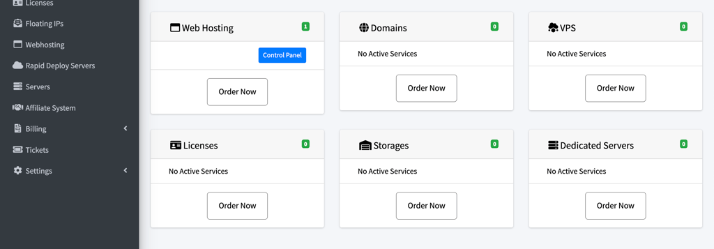 InterServer dashboard CP