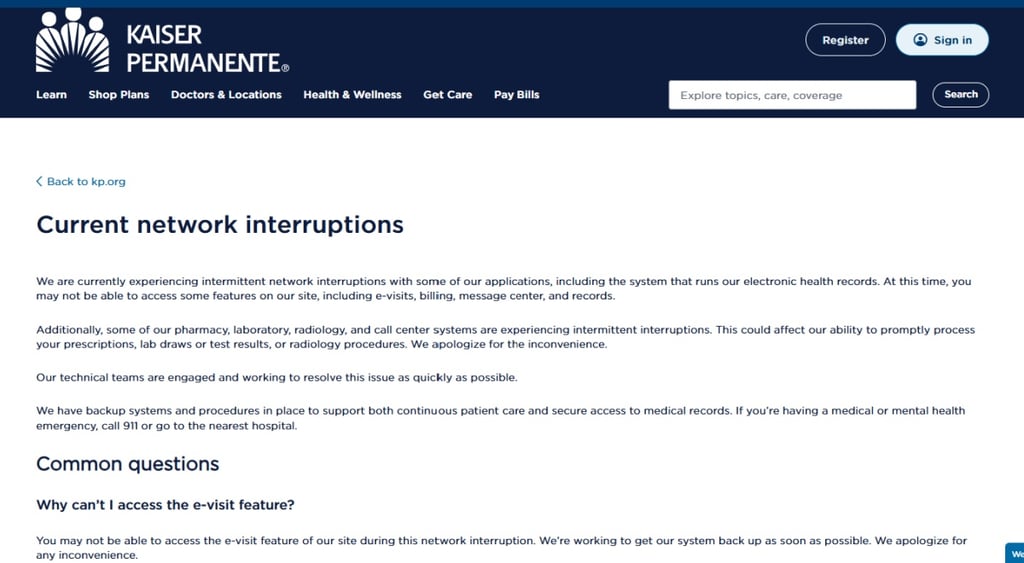 Kaiser Permanente network outage