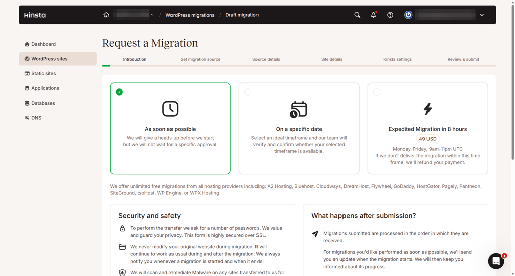 Kinsta site migration options