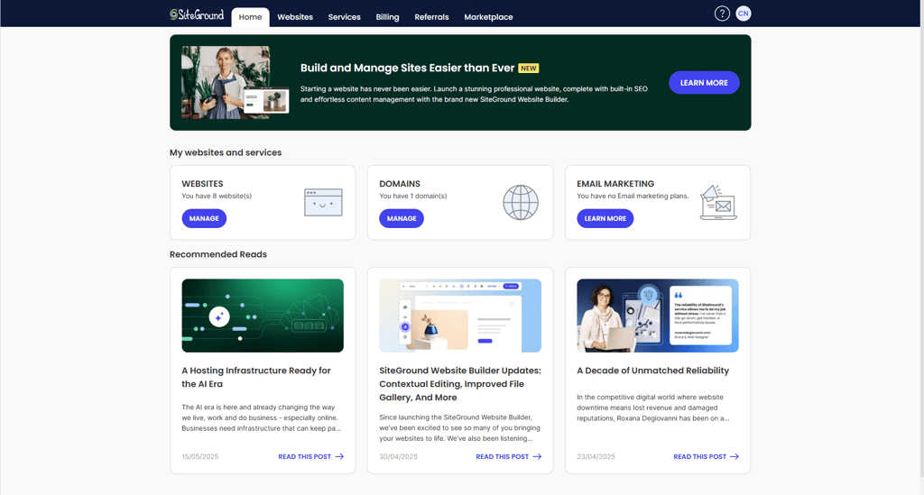 SiteGround site tools main