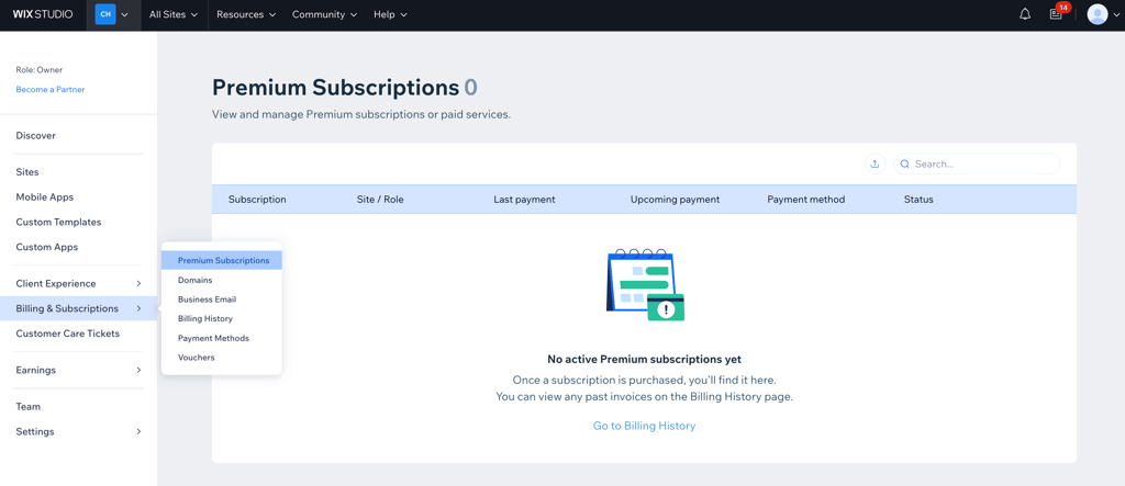 Wix subscriptions and billing