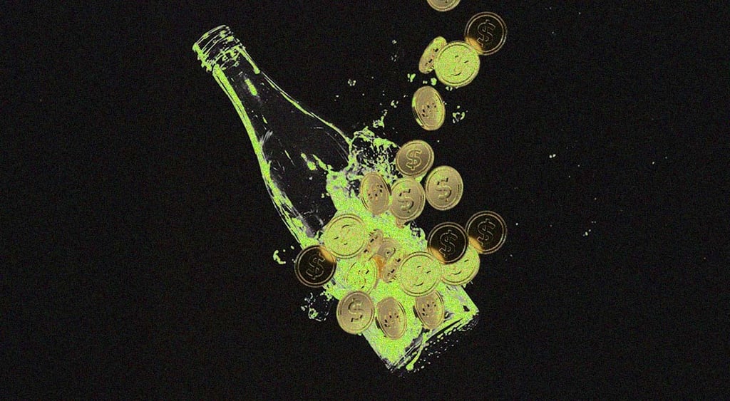 glass bottle with crypto coins