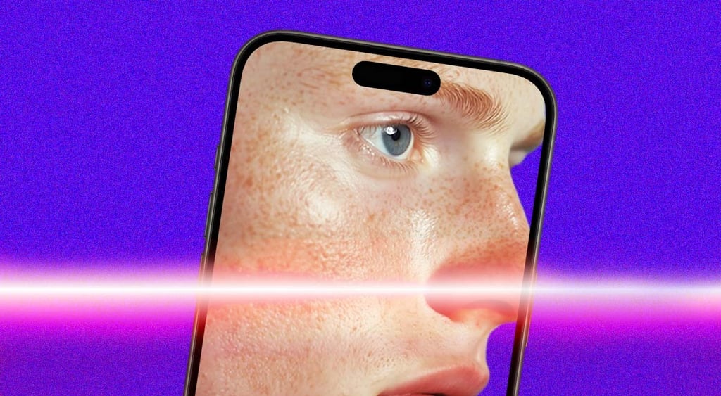 A face of a person on a mobile phone; facial recognition; biometrics