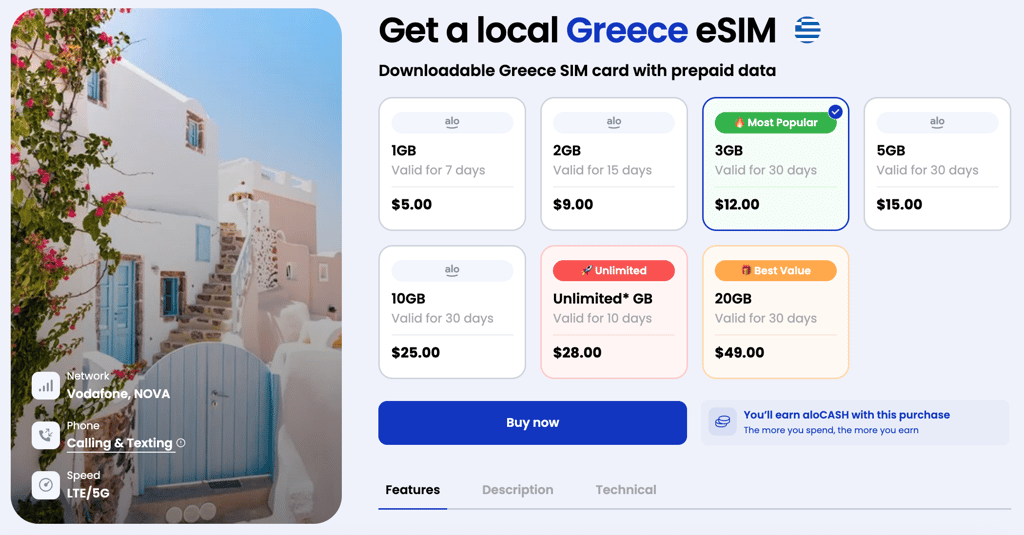 aloSIM’s data plans for Greece