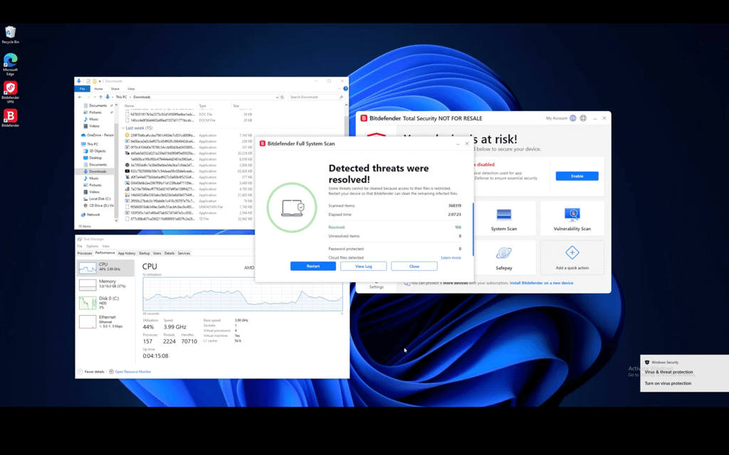 Bitdefender malware scan results