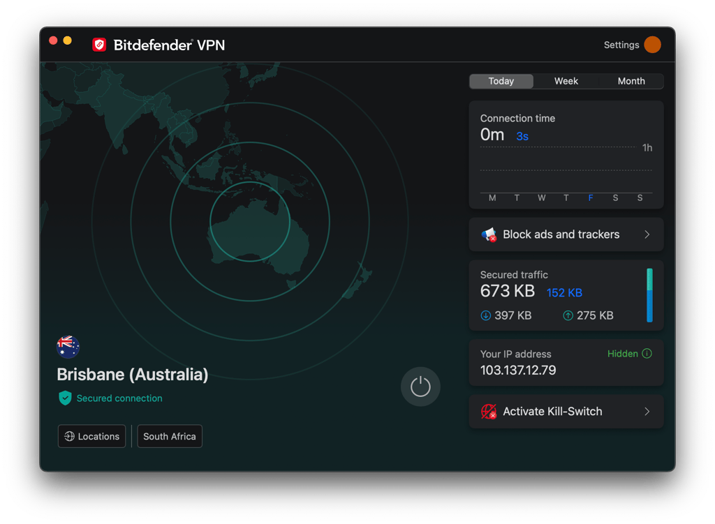 Bitdefender VPN connected to Australia
