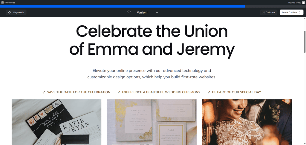 Bluehost wedding site