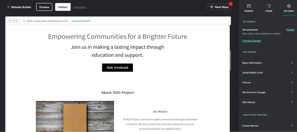community site built with godaddy