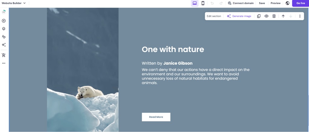 conservation project homepage built on hostinger