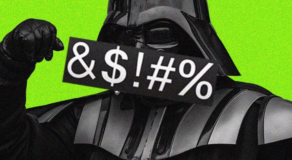darth vader cursing in green background with first up
