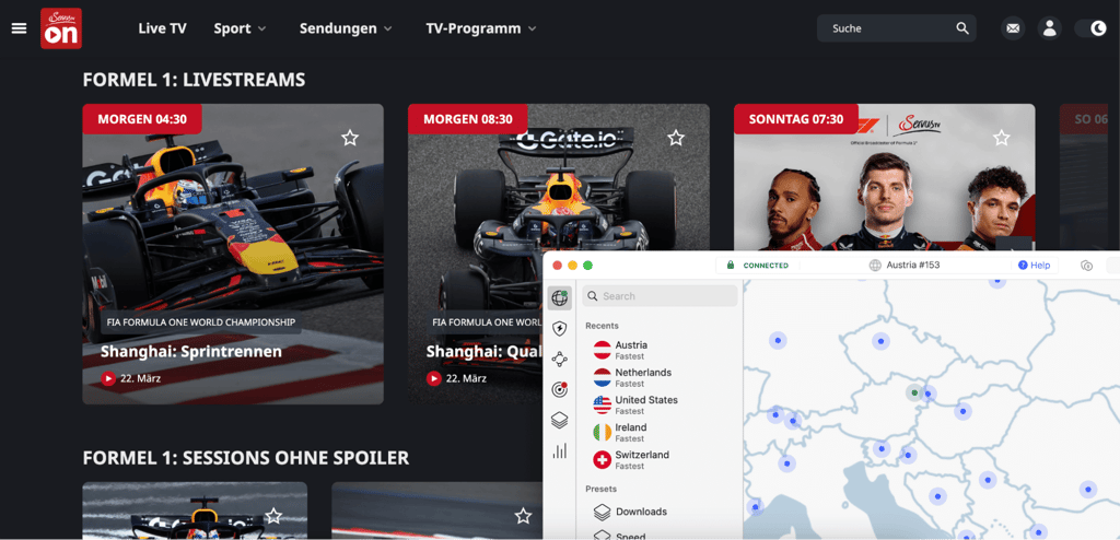 F1 on ServusTV with NordVPN